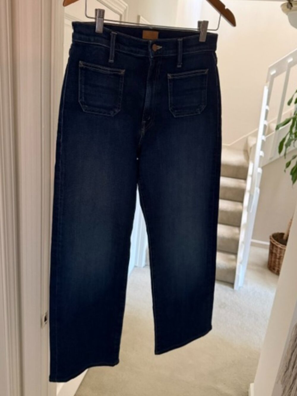 MOTHER Dark Wash Wide Leg Crop Jeans Size 29 Patch Pocket Denim